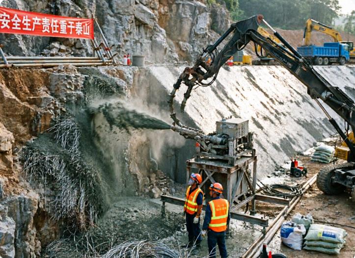 东城街道钢纤维喷锚施工